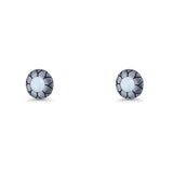Flower Stud Earring 5.8mm Lab Created Opal Oxidized 925 Sterling Silver
