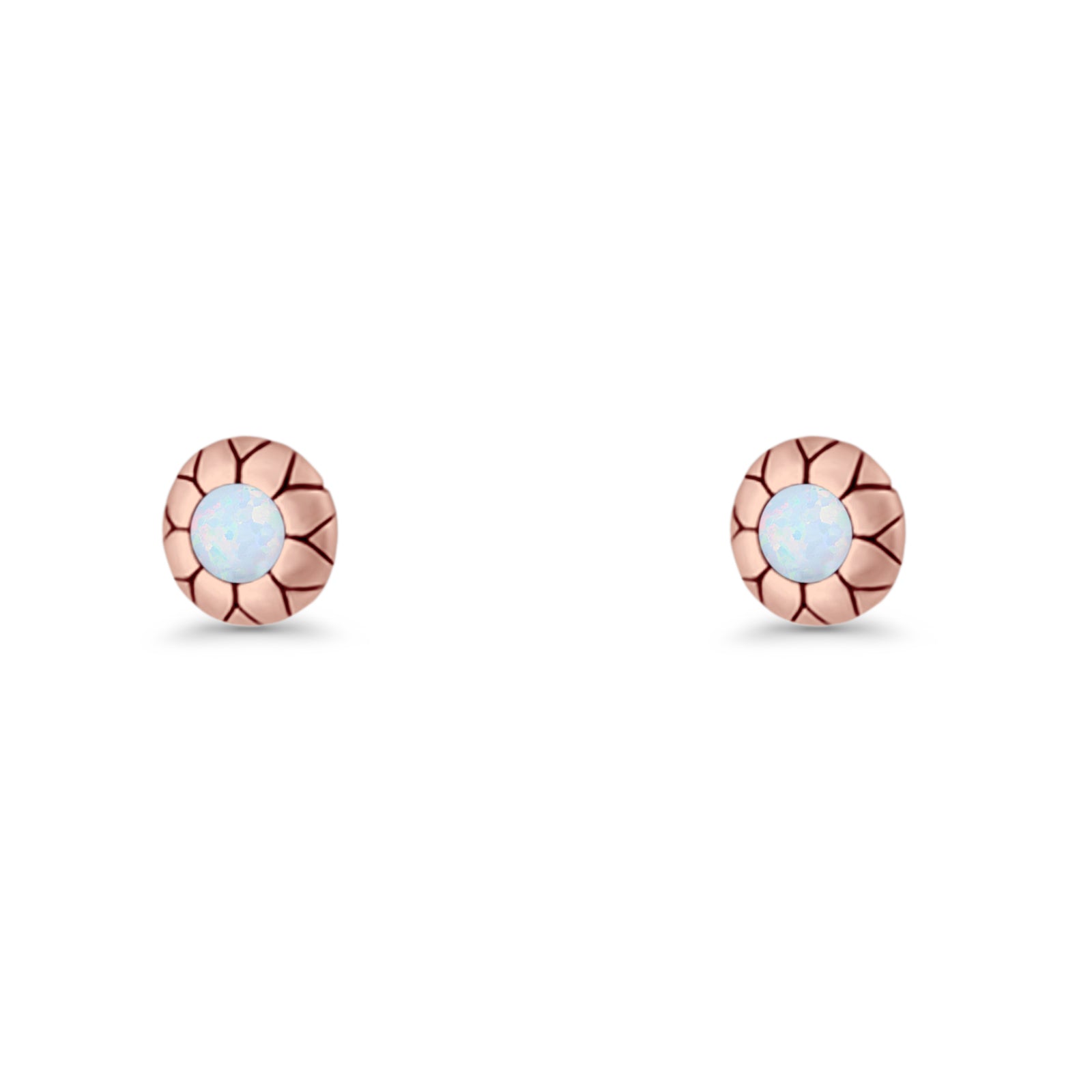 Flower Stud Earring 5.8mm Lab Created Opal Oxidized 925 Sterling Silver