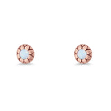 Flower Stud Earring 5.8mm Lab Created Opal Oxidized 925 Sterling Silver