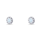 Flower Stud Earring 5.8mm Lab Created Opal Oxidized 925 Sterling Silver