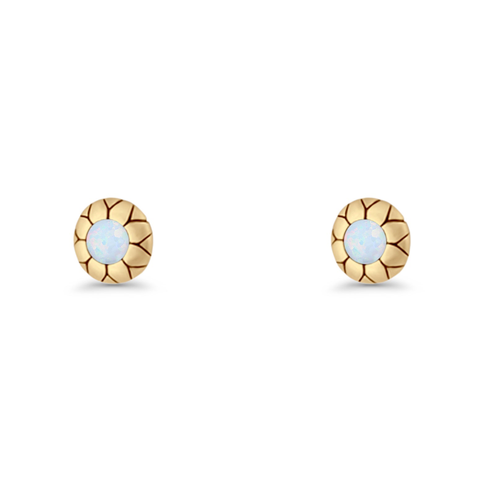 Flower Stud Earring 5.8mm Lab Created Opal Oxidized 925 Sterling Silver