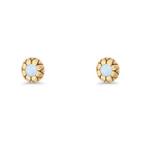Flower Stud Earring 5.8mm Lab Created Opal Oxidized 925 Sterling Silver