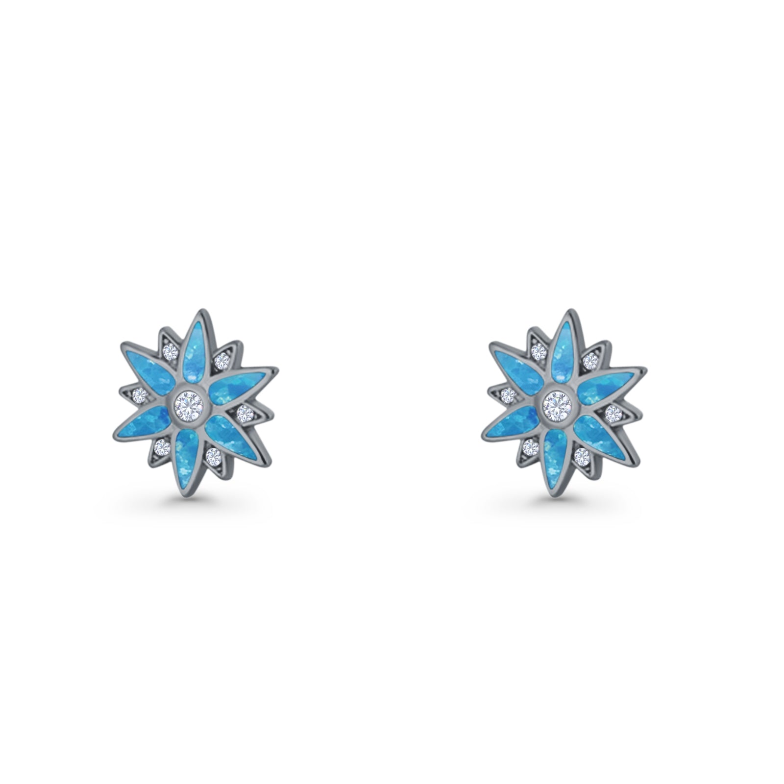 Flower Stud Earring 11mm Floral Lab Created Opal 925 Sterling Silver