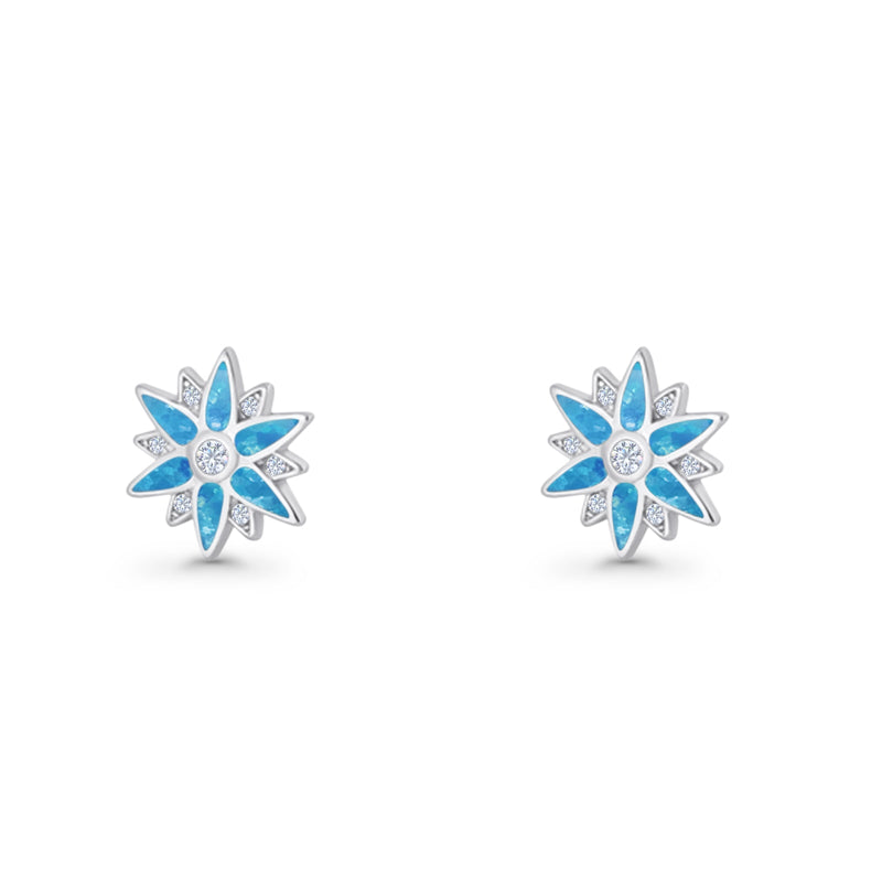 Flower Stud Earring 11mm Floral Lab Created Opal 925 Sterling Silver