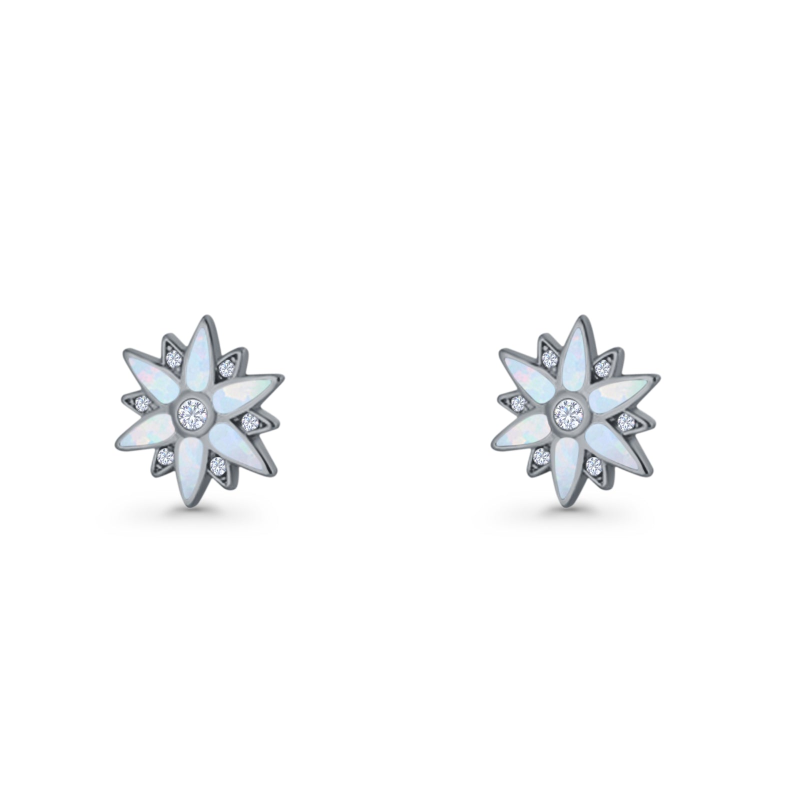 Flower Stud Earring 11mm Floral Lab Created Opal 925 Sterling Silver