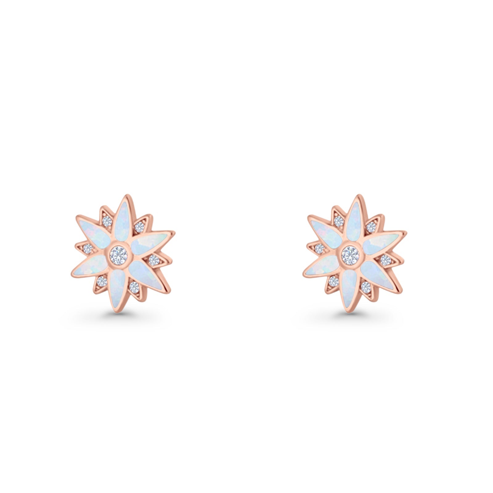 Flower Stud Earring 11mm Floral Lab Created Opal 925 Sterling Silver