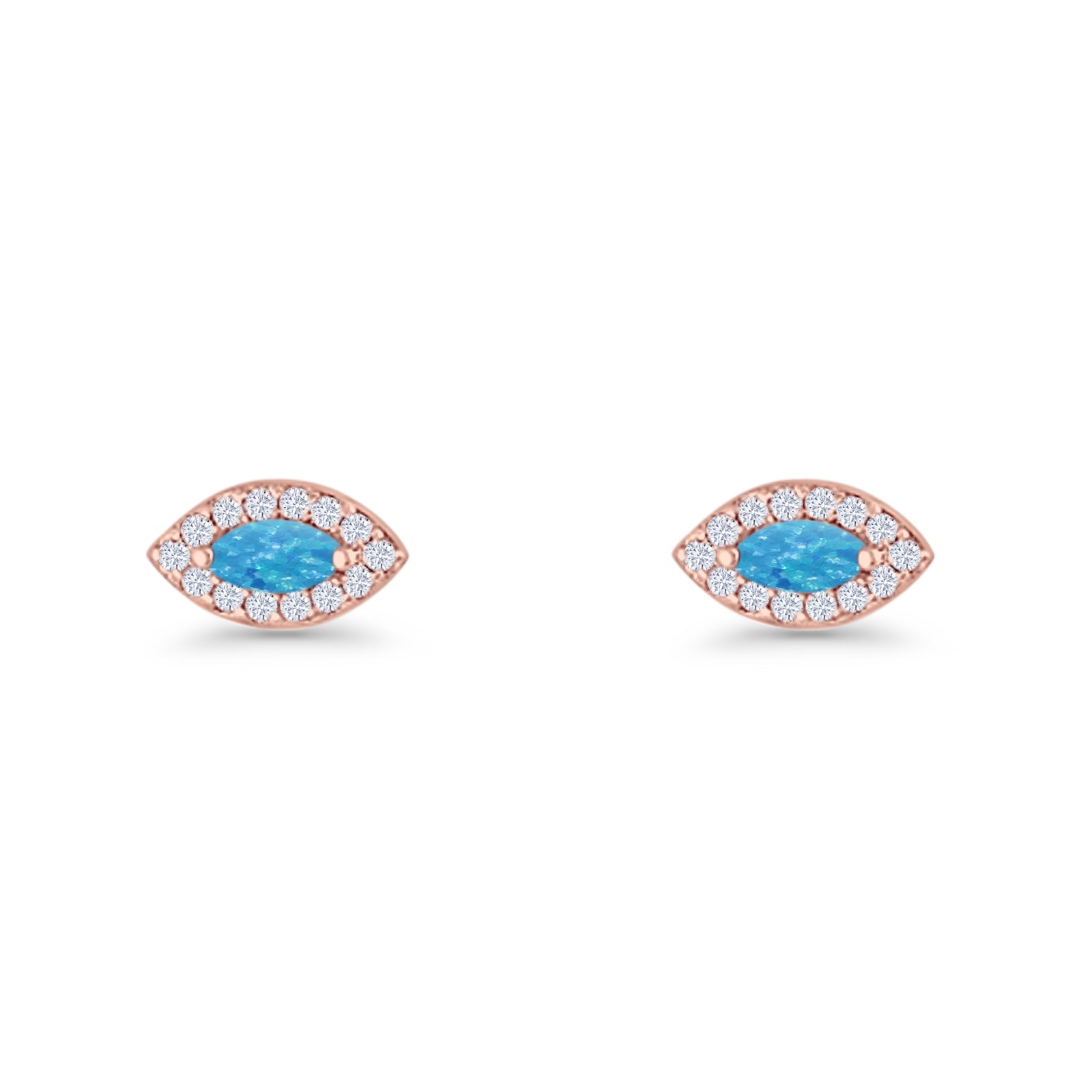 Marquise Halo Evil Eye Stud Earring Lab Created Opal 925 Sterling Silver