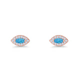 Marquise Halo Evil Eye Stud Earring Lab Created Opal 925 Sterling Silver