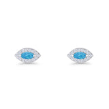 Marquise Halo Evil Eye Stud Earring Lab Created Opal 925 Sterling Silver
