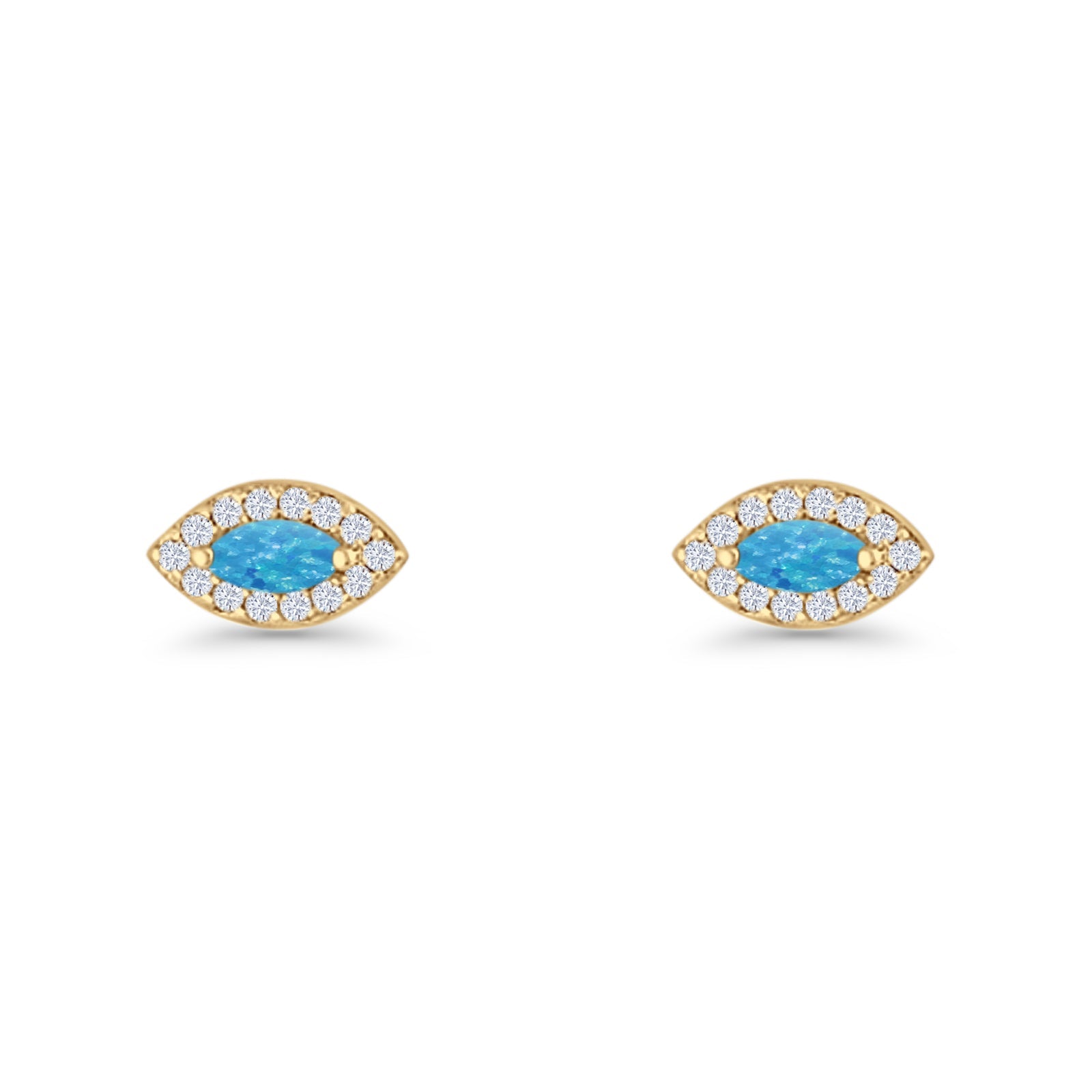 Marquise Halo Evil Eye Stud Earring Lab Created Opal 925 Sterling Silver