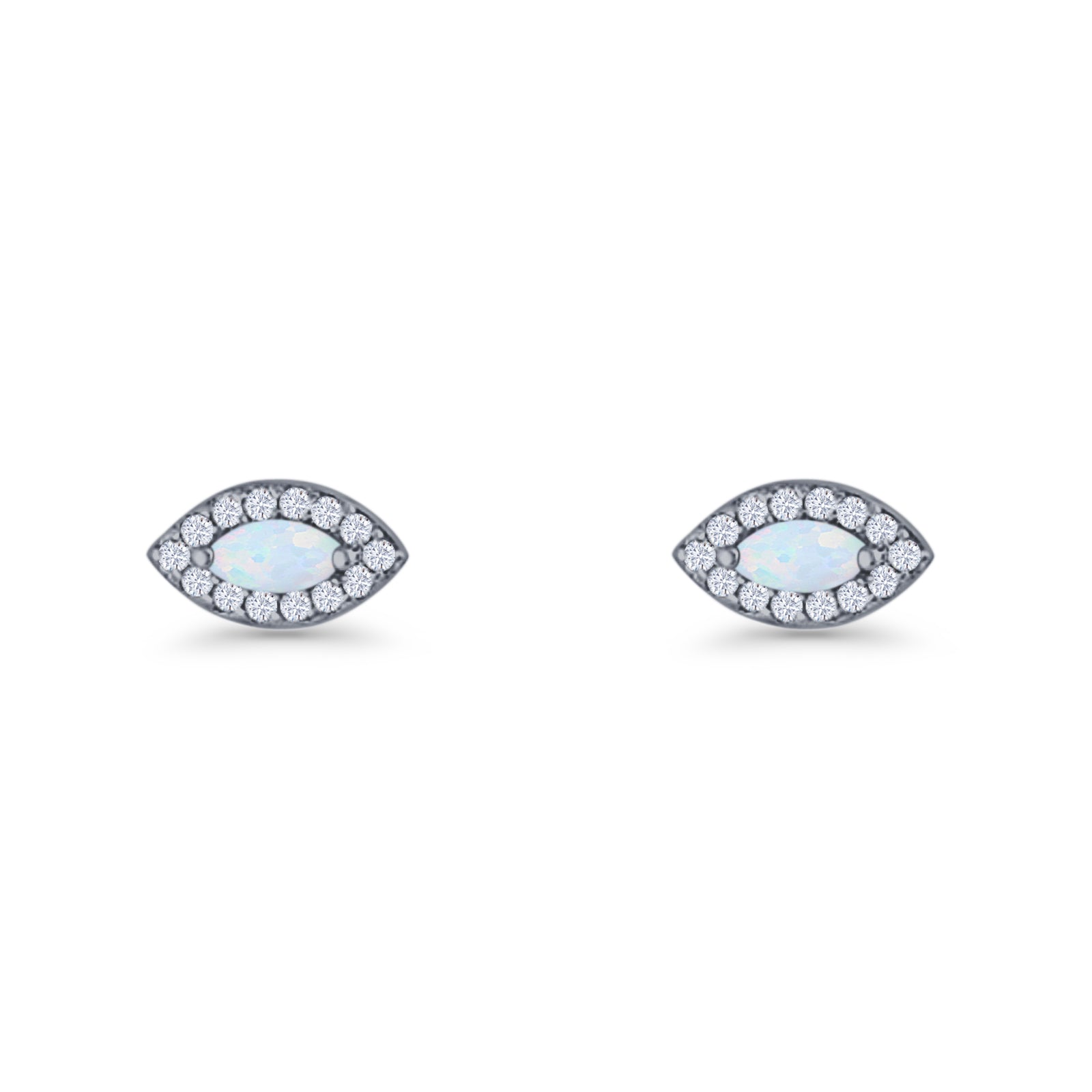 Marquise Halo Evil Eye Stud Earring Lab Created Opal 925 Sterling Silver