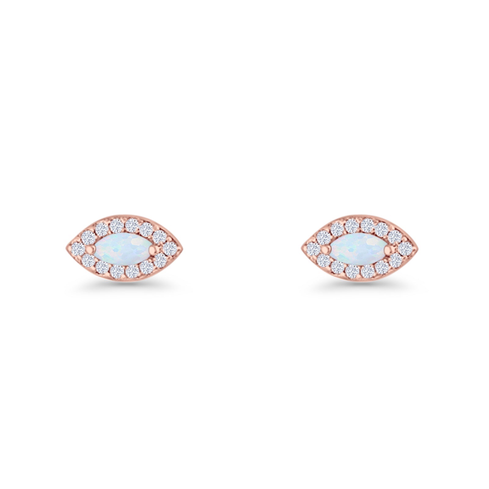 Marquise Halo Evil Eye Stud Earring Lab Created Opal 925 Sterling Silver