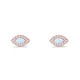 Marquise Halo Evil Eye Stud Earring Lab Created Opal 925 Sterling Silver