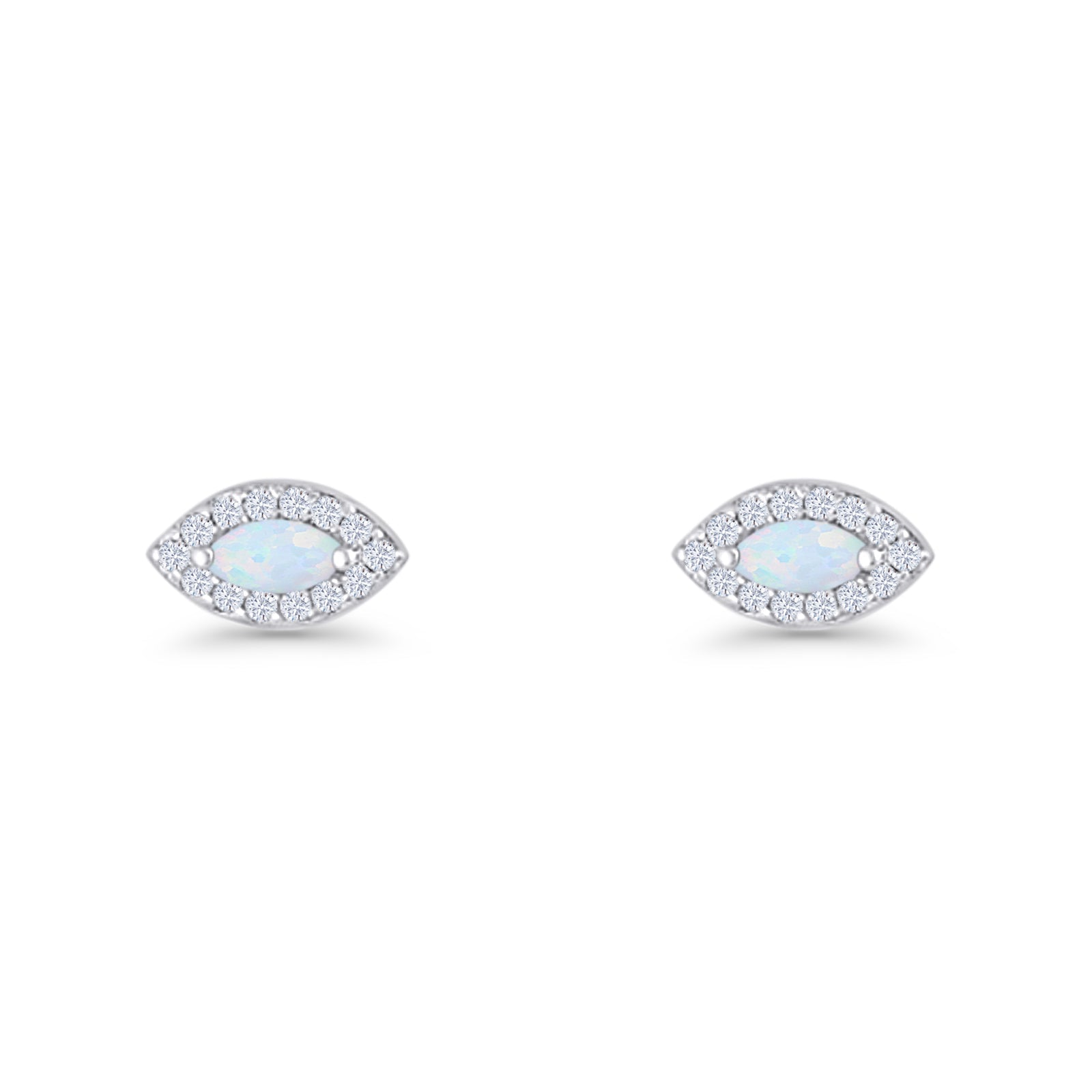 Marquise Halo Evil Eye Stud Earring Lab Created Opal 925 Sterling Silver