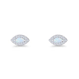 Marquise Halo Evil Eye Stud Earring Lab Created Opal 925 Sterling Silver