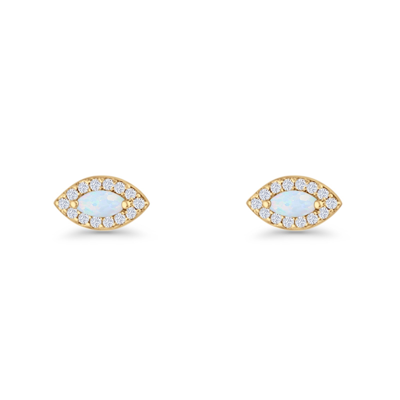 Marquise Halo Evil Eye Stud Earring Lab Created Opal 925 Sterling Silver