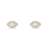 Marquise Halo Evil Eye Stud Earring Lab Created Opal 925 Sterling Silver