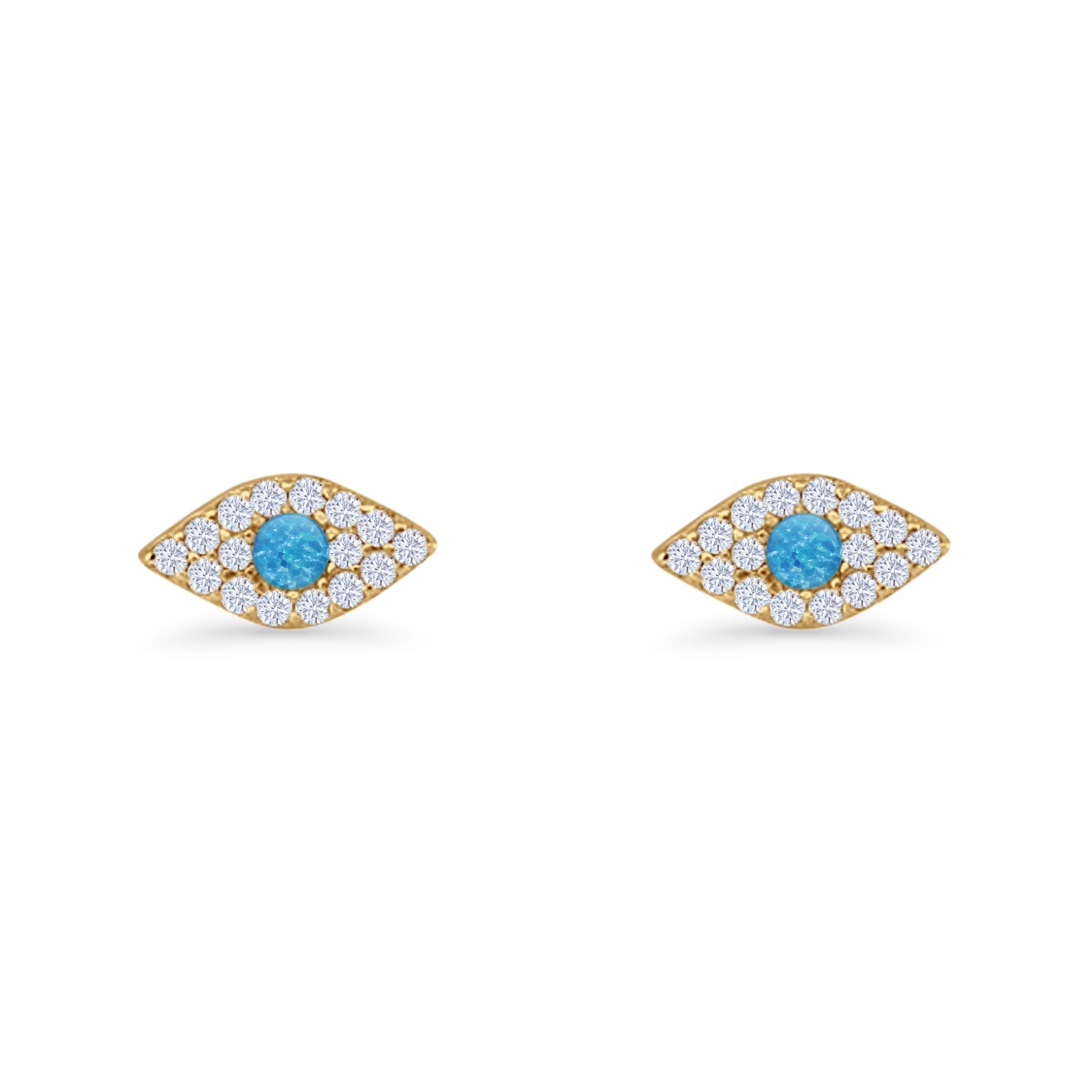 Round Lab Created Opal 6.6mm Marquise Evil Eye Stud Earring 925 Sterling Silver
