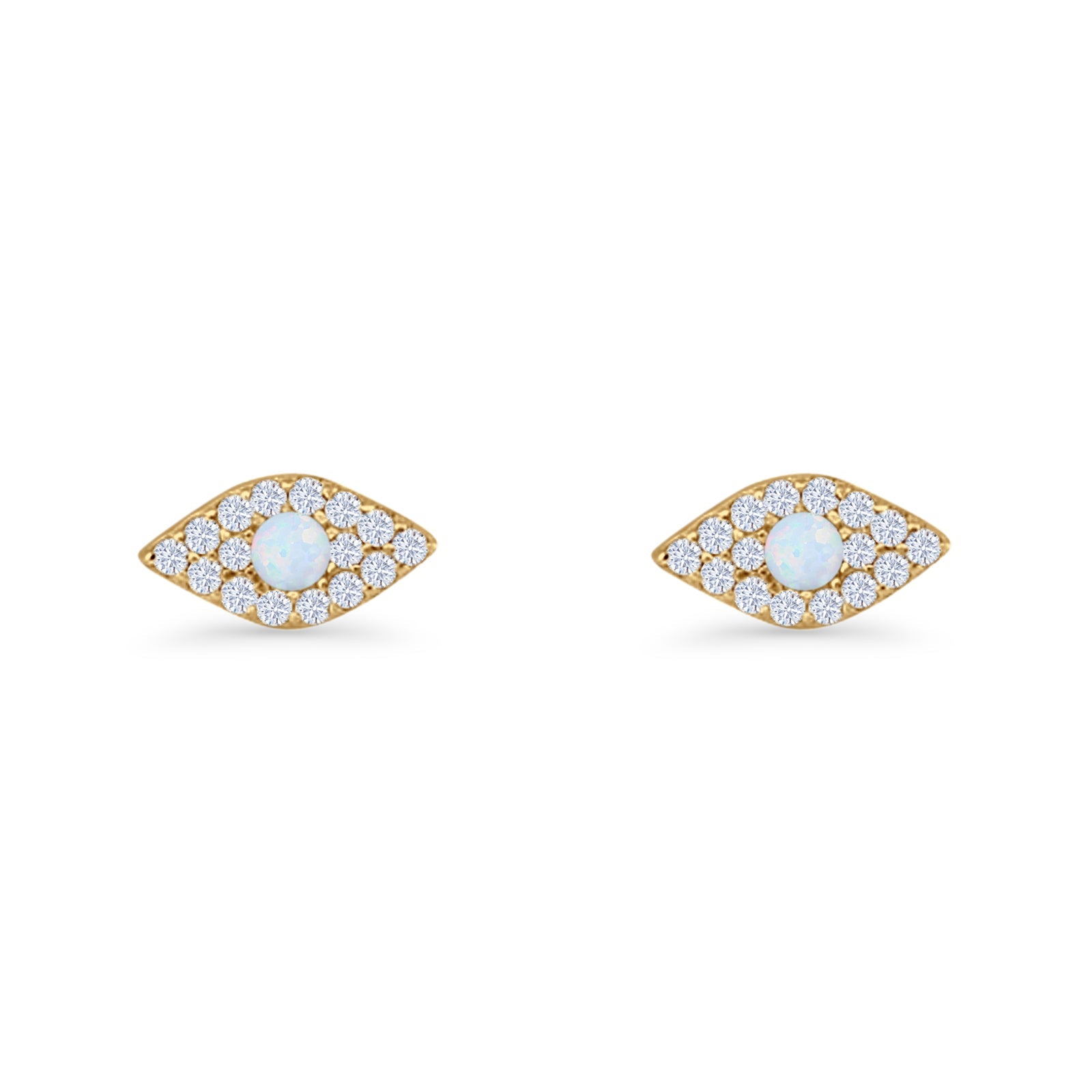 Round Lab Created Opal 6.6mm Marquise Evil Eye Stud Earring 925 Sterling Silver
