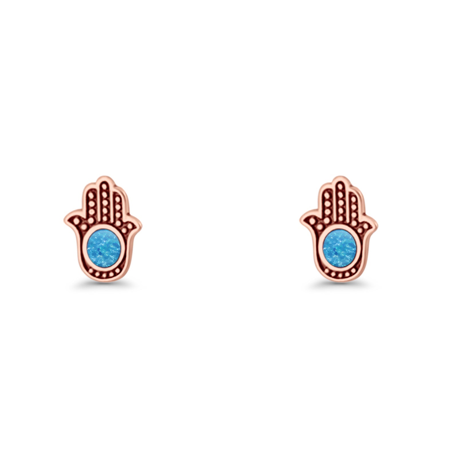 Round 9mm Lab Created Opal Hand Of Hamsa Stud Earring Oxidized 925 Sterling Silver