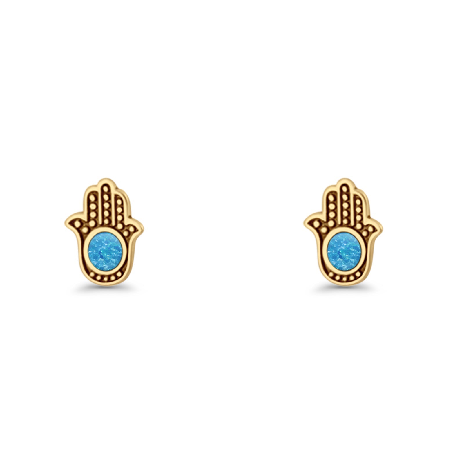 Round 9mm Lab Created Opal Hand Of Hamsa Stud Earring Oxidized 925 Sterling Silver