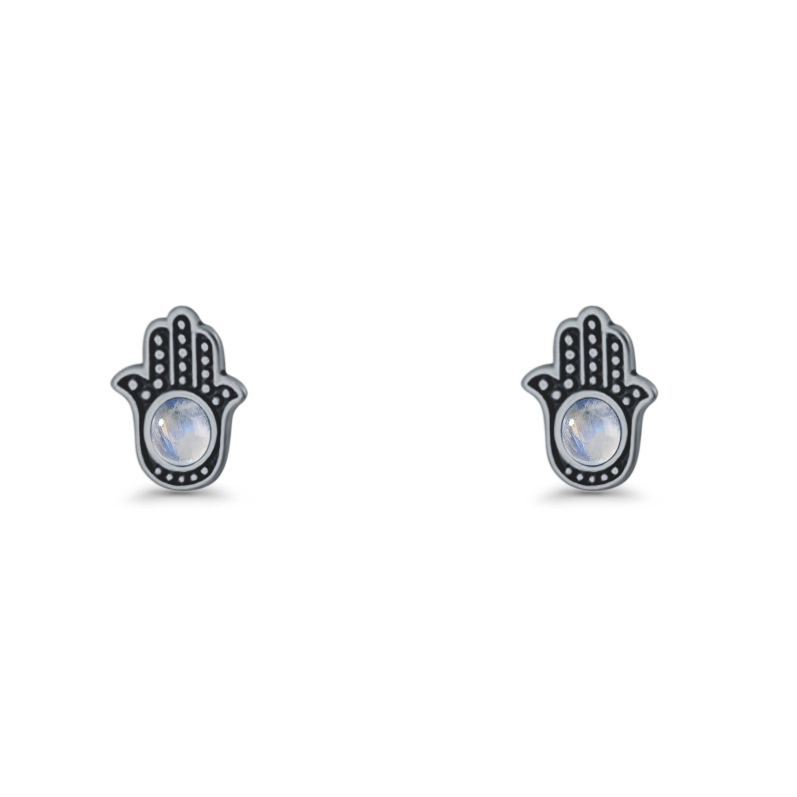 Round 9mm Lab Created Opal Hand Of Hamsa Stud Earring Oxidized 925 Sterling Silver