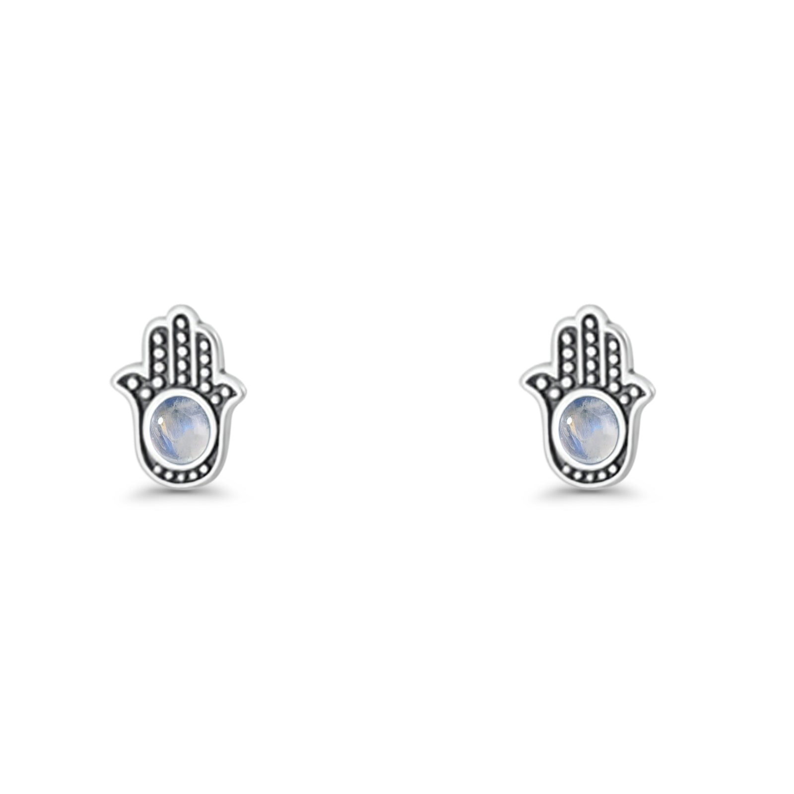 Round 9mm Lab Created Opal Hand Of Hamsa Stud Earring Oxidized 925 Sterling Silver