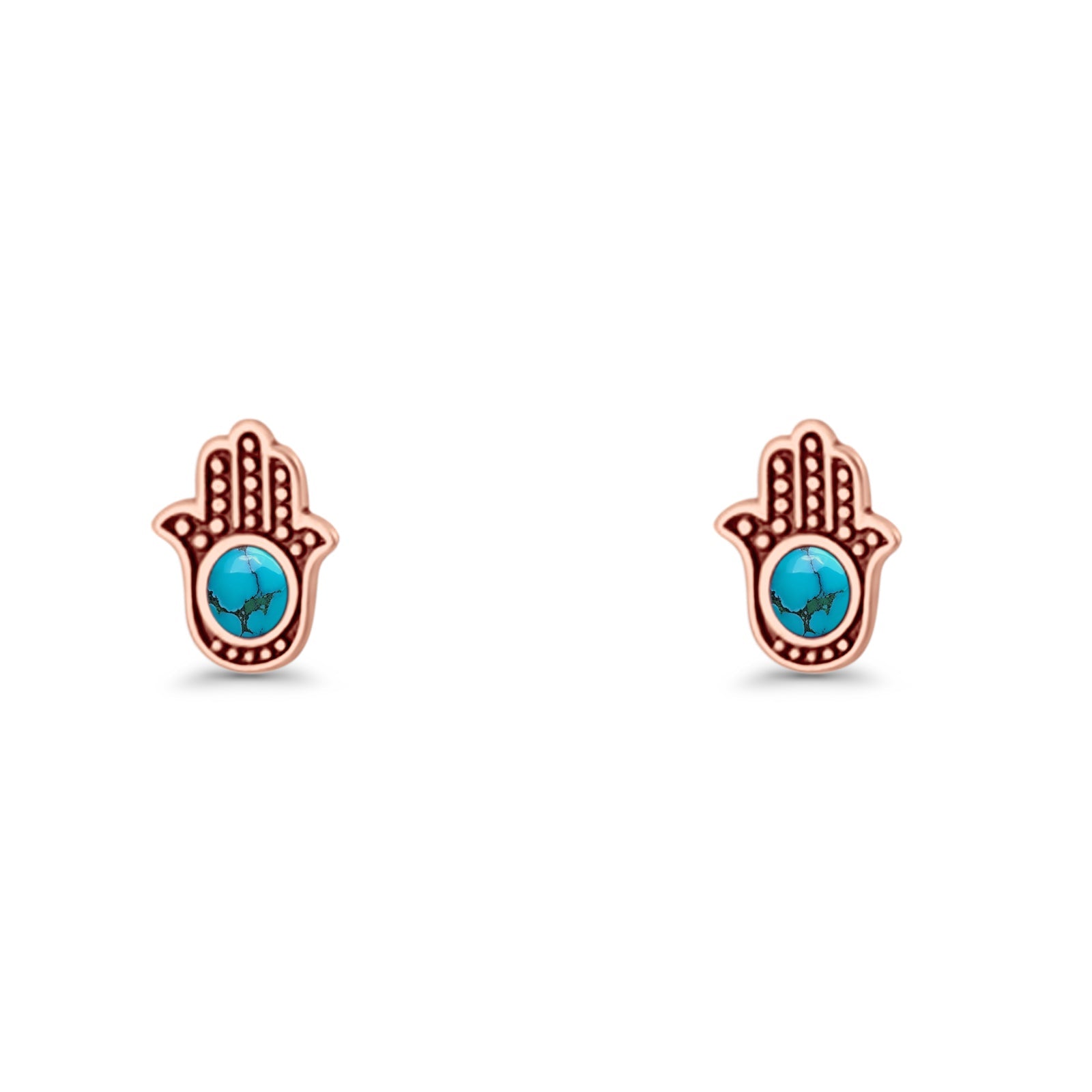 Round 9mm Lab Created Opal Hand Of Hamsa Stud Earring Oxidized 925 Sterling Silver