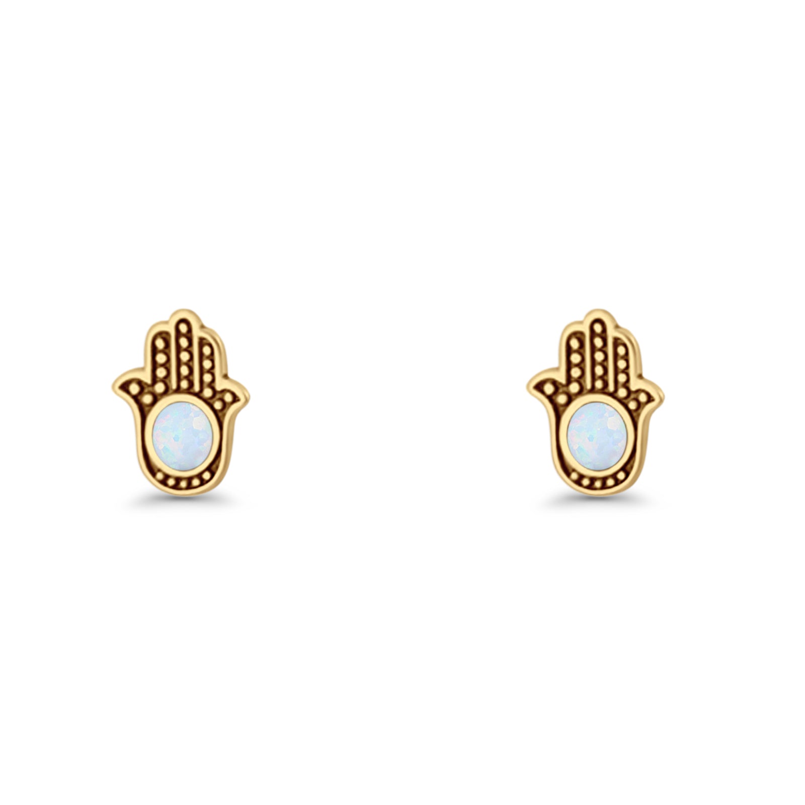Round 9mm Lab Created Opal Hand Of Hamsa Stud Earring Oxidized 925 Sterling Silver