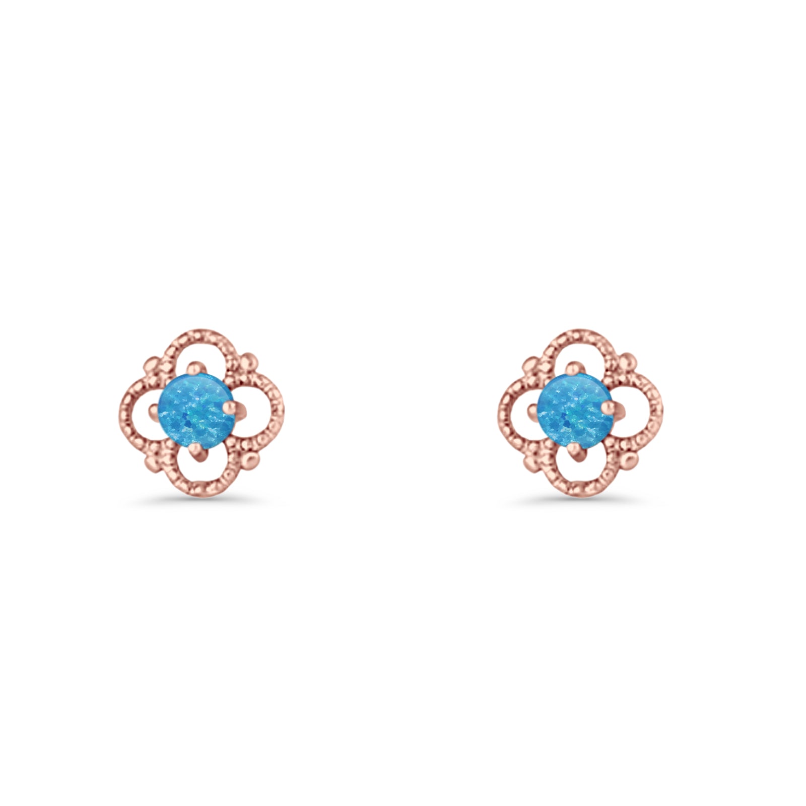 Round 6.5mm Lab Created Opal Four Leaf Clover Stud Earring 925 Sterling Silver