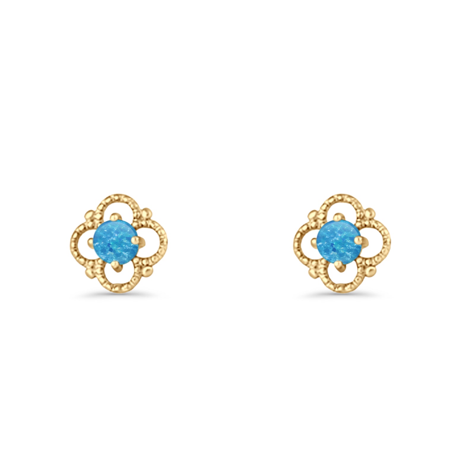 Round 6.5mm Lab Created Opal Four Leaf Clover Stud Earring 925 Sterling Silver