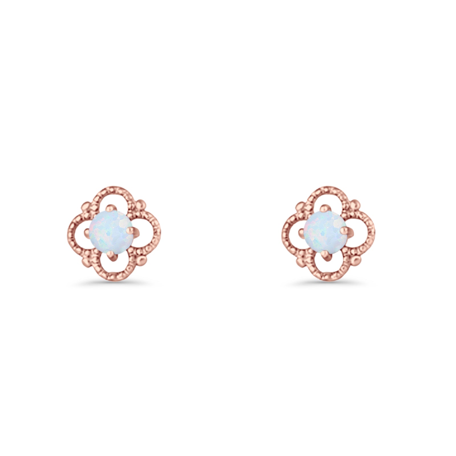 Round 6.5mm Lab Created Opal Four Leaf Clover Stud Earring 925 Sterling Silver