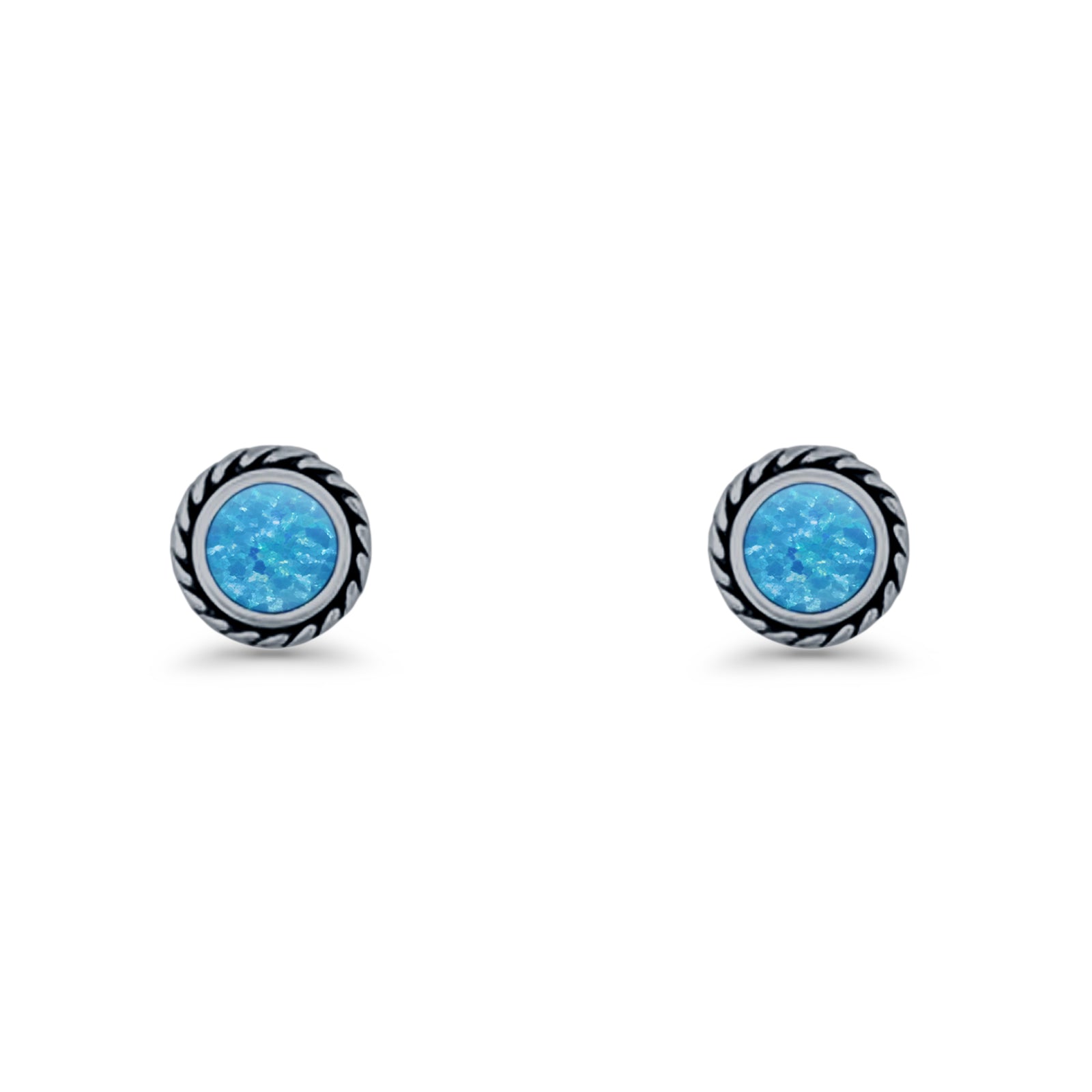 Round Twisted Rope Stud Earring Lab Created Opal 925 Sterling Silver