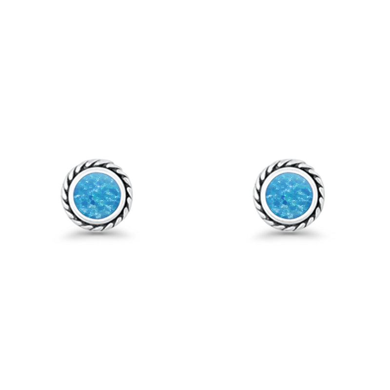 Round Twisted Rope Stud Earring Lab Created Opal 925 Sterling Silver