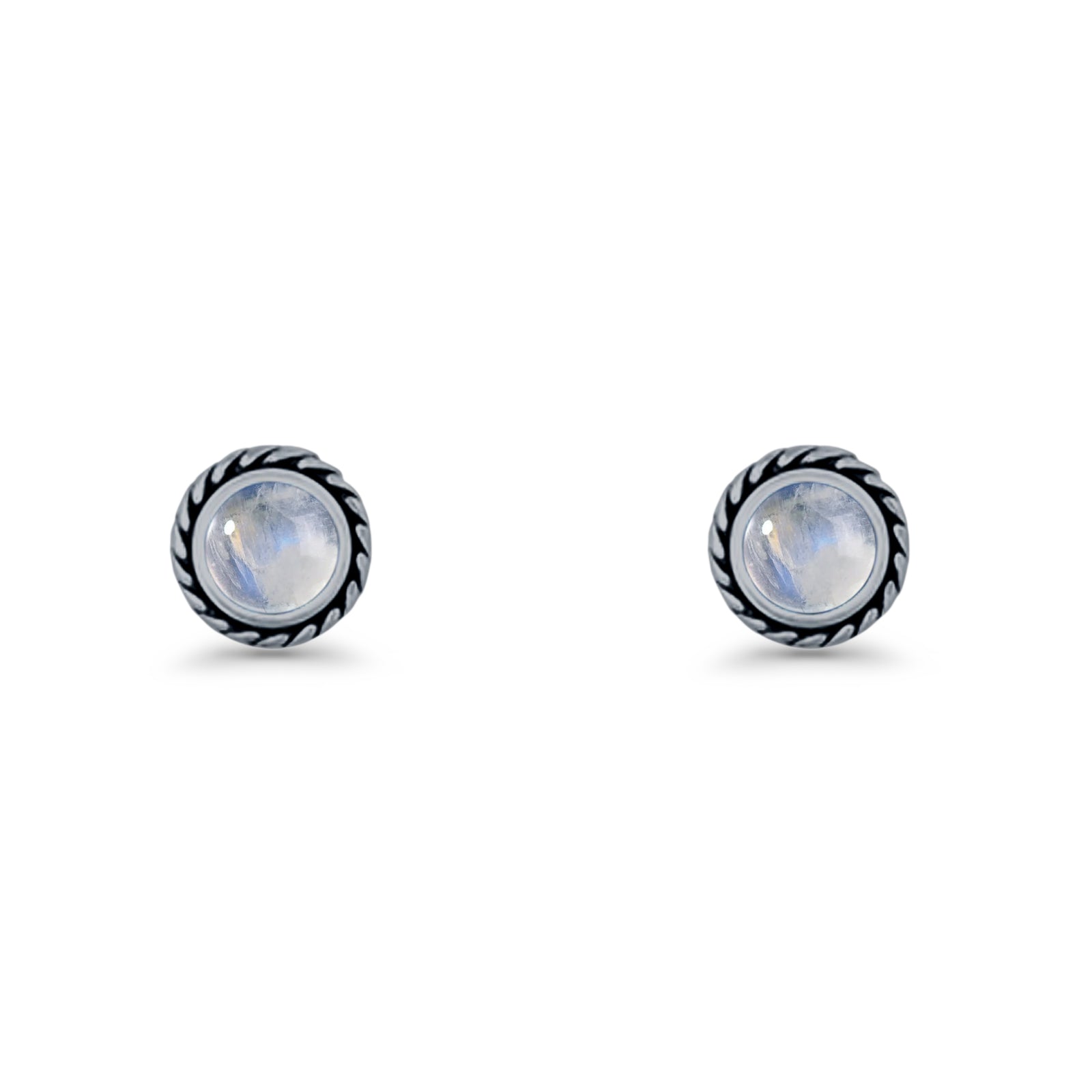 Round Twisted Rope Stud Earring Lab Created Opal 925 Sterling Silver