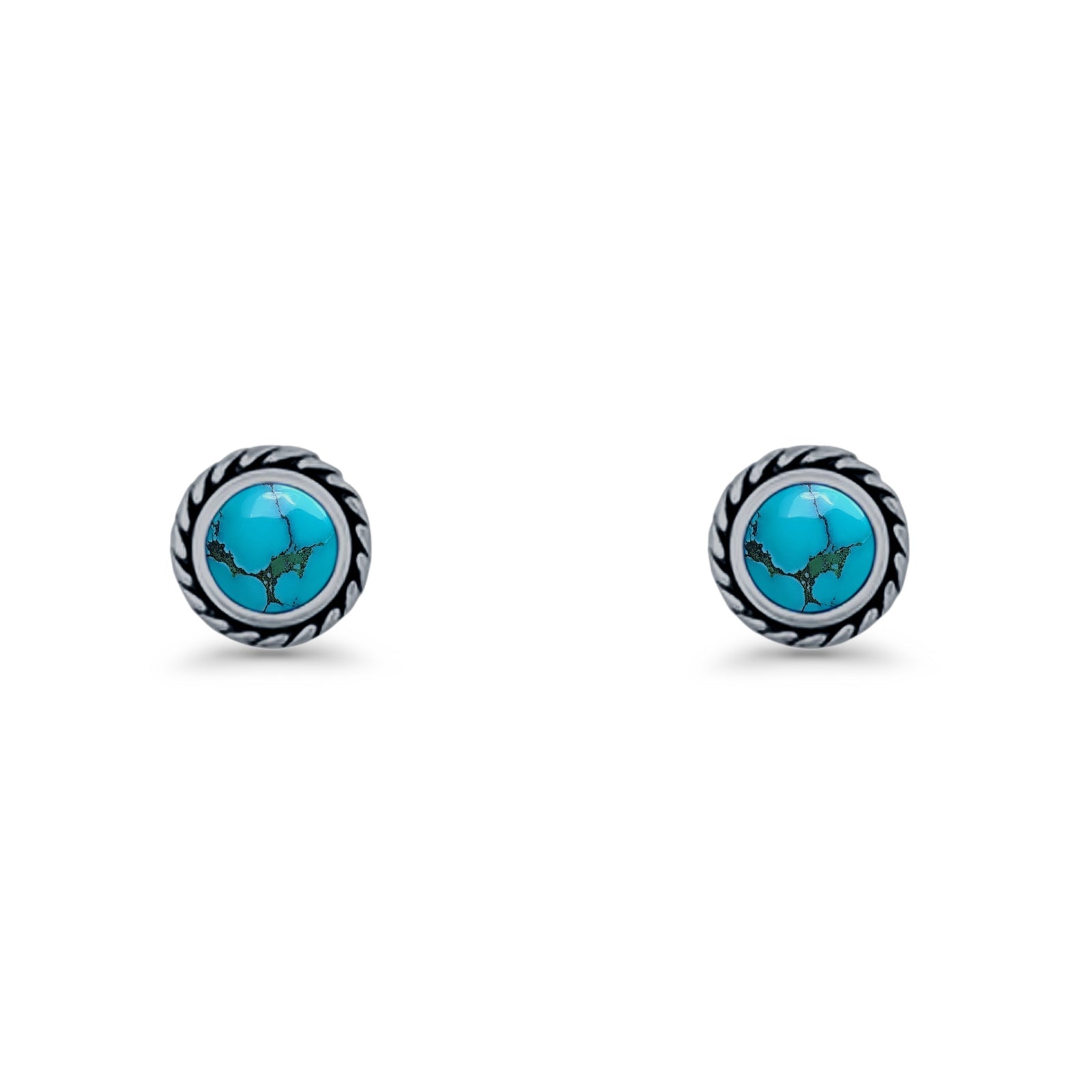 Round Twisted Rope Stud Earring Lab Created Opal 925 Sterling Silver