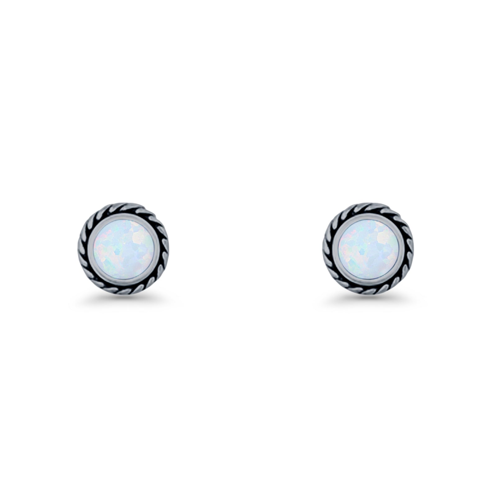 Round Twisted Rope Stud Earring Lab Created Opal 925 Sterling Silver