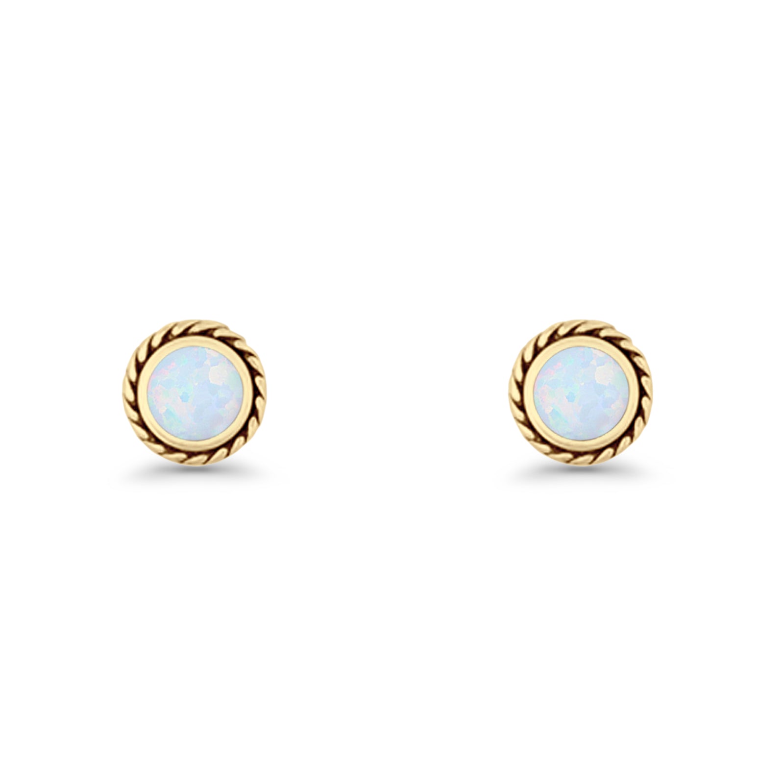 Round Twisted Rope Stud Earring Lab Created Opal 925 Sterling Silver
