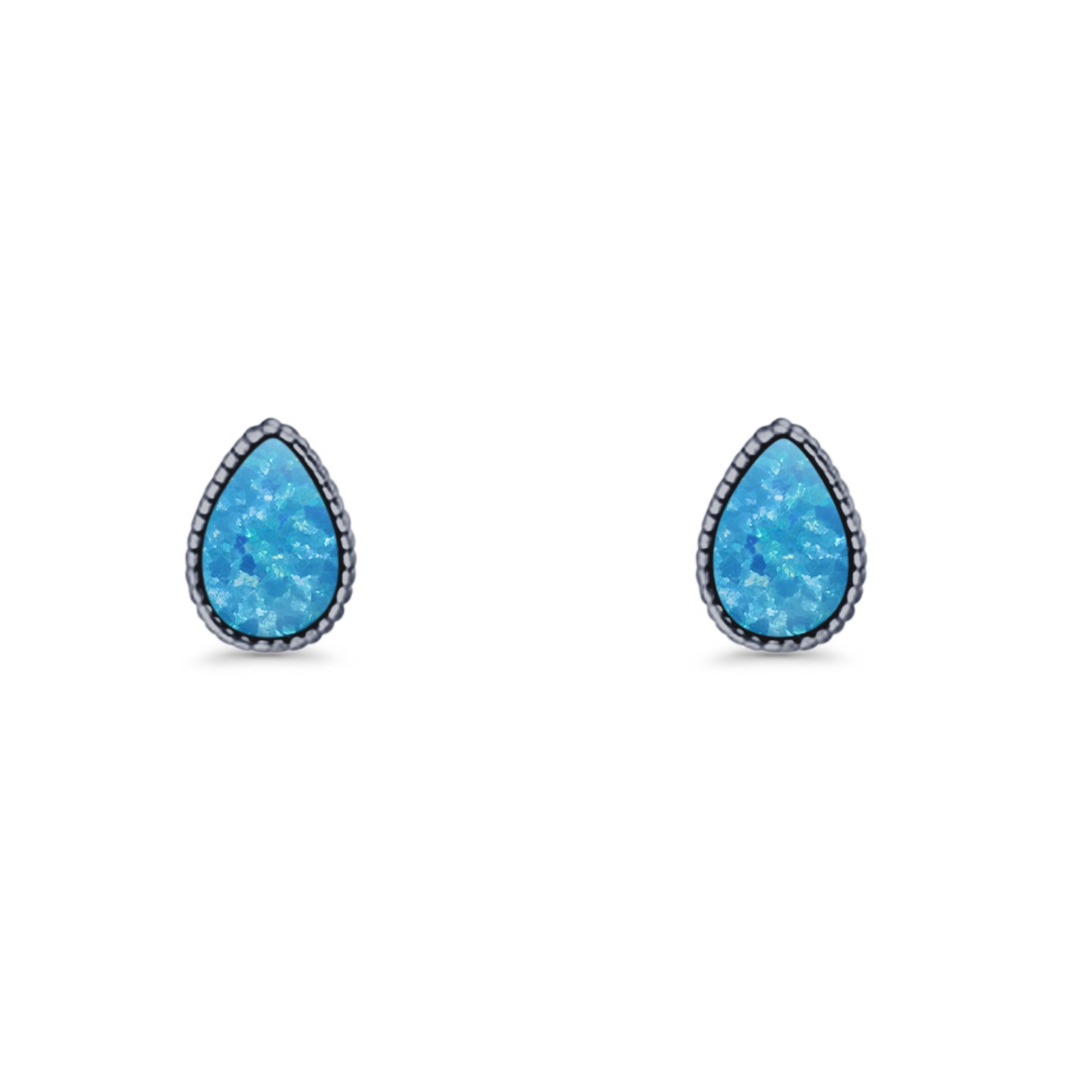 Pear Teardrop Stud Earring 7mm Lab Created Opal 925 Sterling Silver