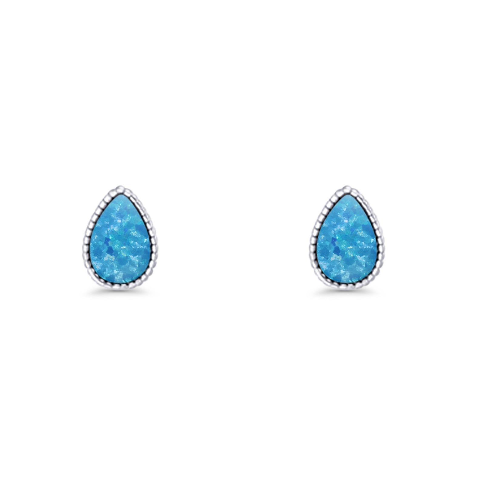 Pear Teardrop Stud Earring 7mm Lab Created Opal 925 Sterling Silver
