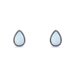 Pear Teardrop Stud Earring 7mm Lab Created Opal 925 Sterling Silver