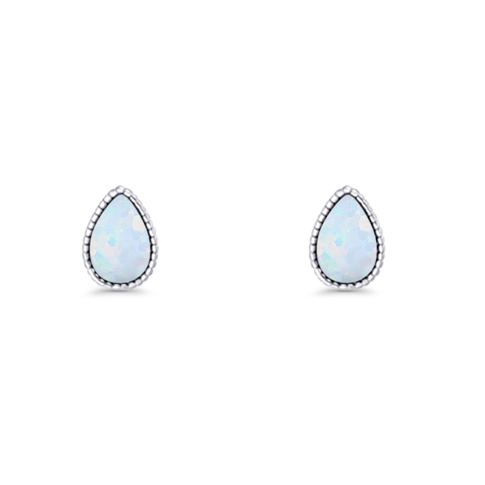 Pear Teardrop Stud Earring 7mm Lab Created Opal 925 Sterling Silver