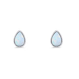 Pear Teardrop Stud Earring 7mm Lab Created Opal 925 Sterling Silver
