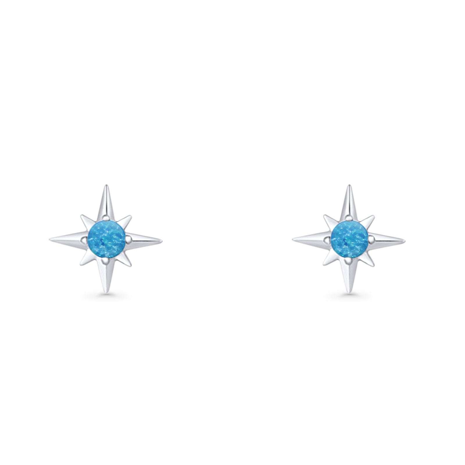 Minimalist 9.6mm Star Stud Earring Lab Created Opal 925 Sterling Silver