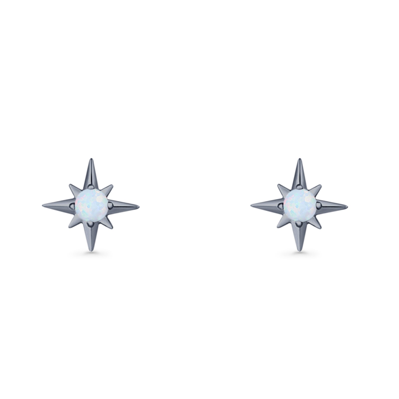 Minimalist 9.6mm Star Stud Earring Lab Created Opal 925 Sterling Silver