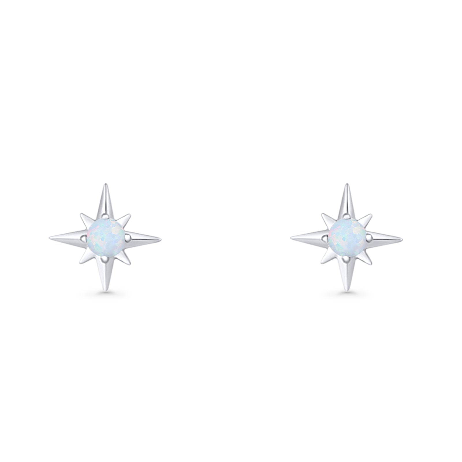 Minimalist 9.6mm Star Stud Earring Lab Created Opal 925 Sterling Silver