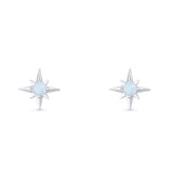 Minimalist 9.6mm Star Stud Earring Lab Created Opal 925 Sterling Silver