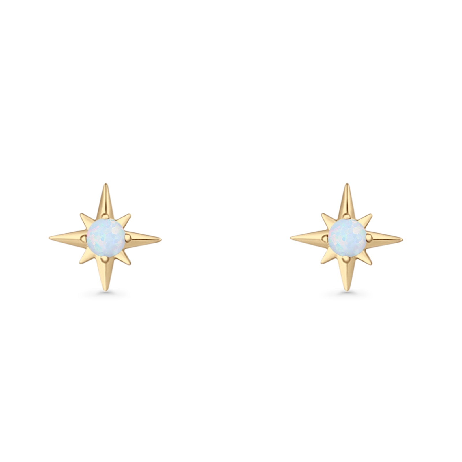 Minimalist 9.6mm Star Stud Earring Lab Created Opal 925 Sterling Silver