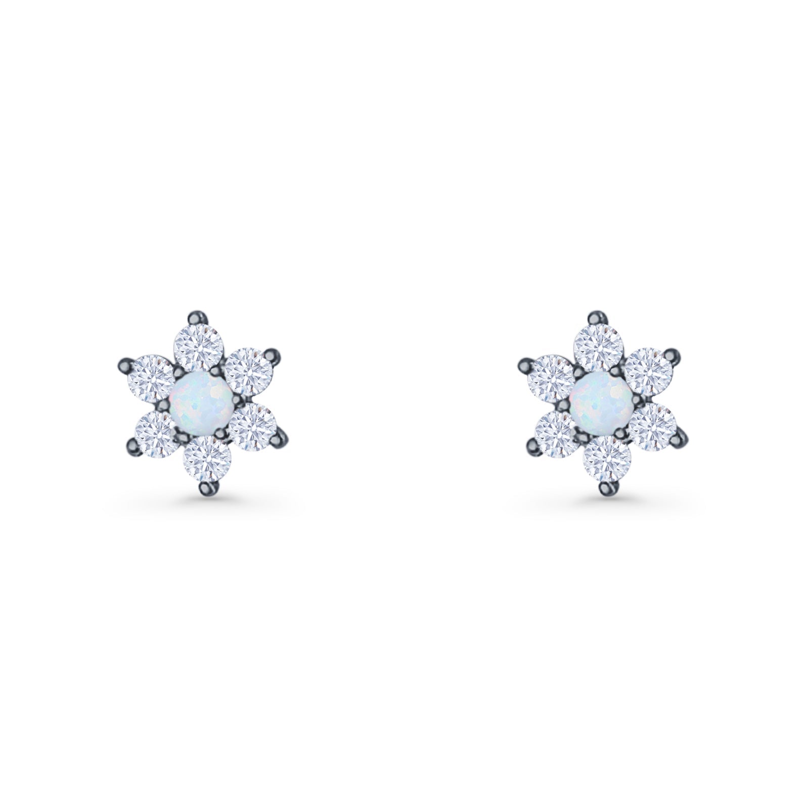Round 8.7mm Lab Created Opal Floral Stud Earring 925 Sterling Silver