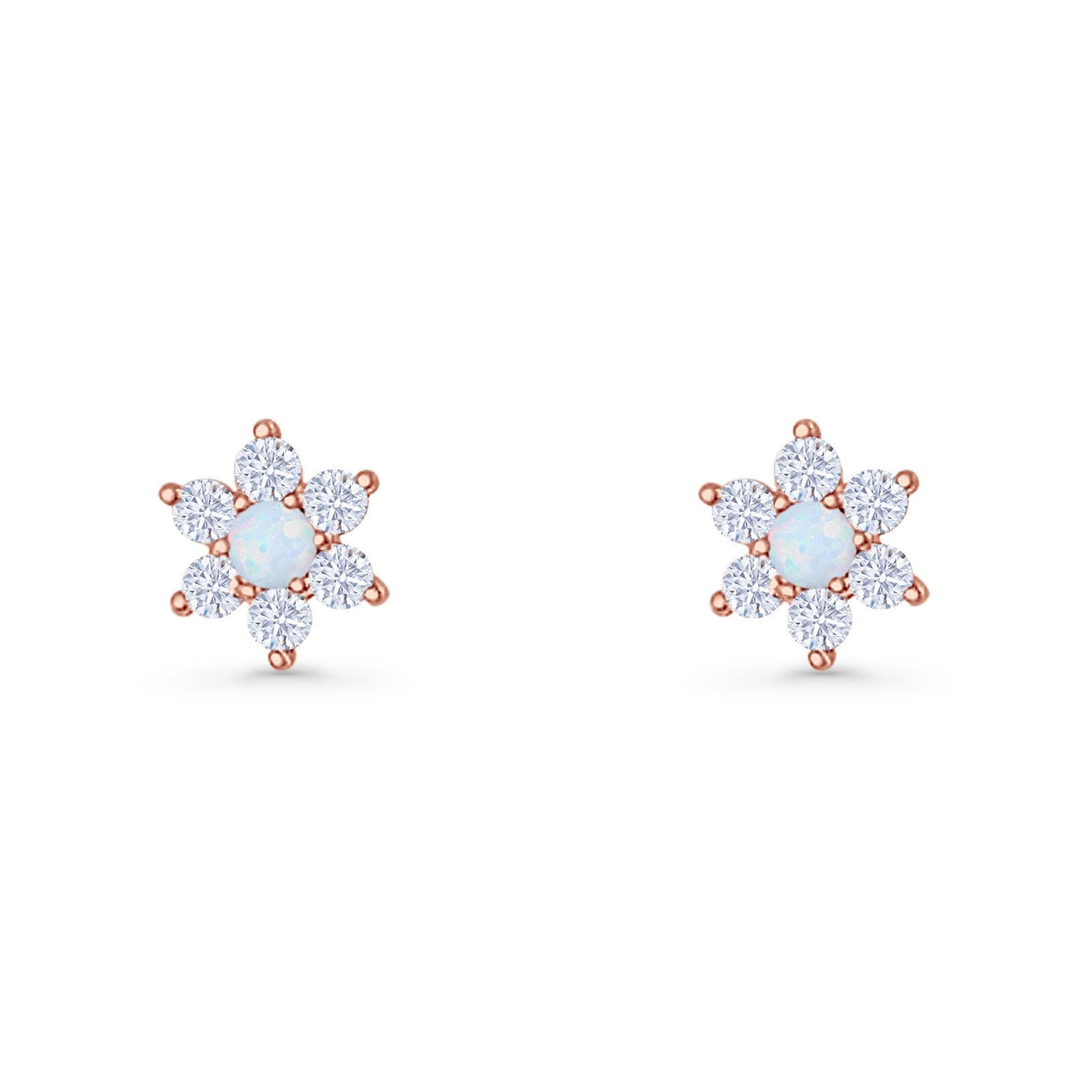 Round 8.7mm Lab Created Opal Floral Stud Earring 925 Sterling Silver